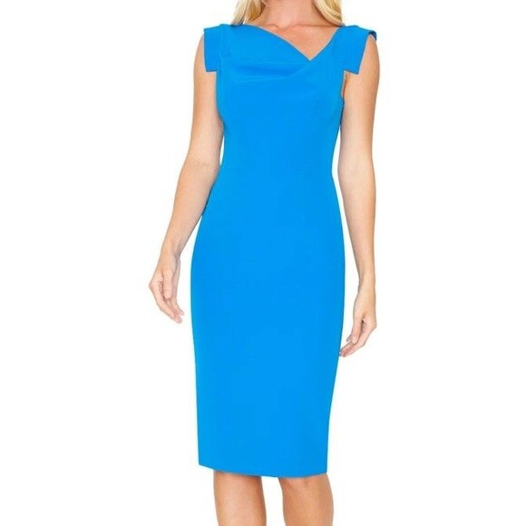NWT Black Halo Womens Jackie O Blue Sheath Dress Size 14 Midi Celebrity Stretch - Picture 16 of 16